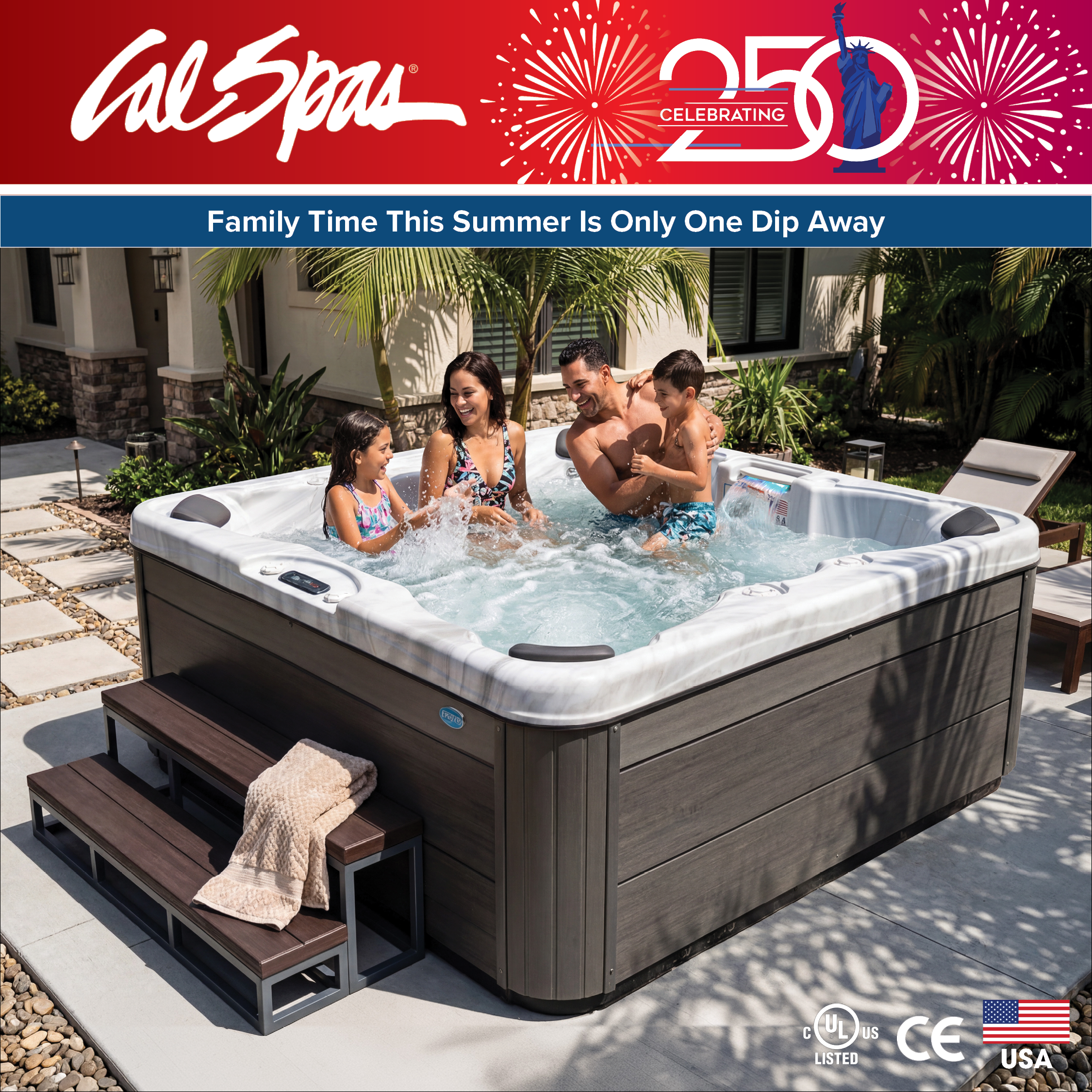 Calspas hot tub being used in a family setting - Sunshine Coast